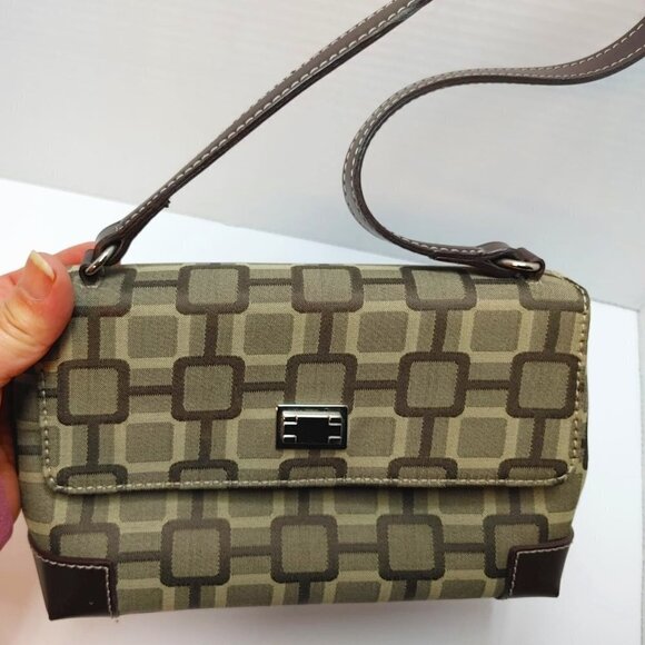 Vintage Nine West Shoulder Bag Geometric Pattern Beige Brown Medium/Small Purse - Picture 2 of 7